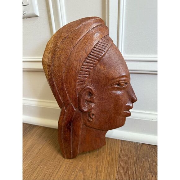Vintage MCM African Profile Wall Art Wood Carved 11” - Picture 1 of 9
